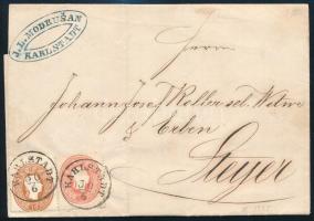 1863 5kr + 10kr levélen "KARLSTADT" - Steyer