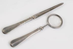 Antik nagyító és levélbontó, ezüstözött nyéllel