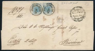 1851 9kr pár (hajtott / folded) levélen "FESTUNG OFEN" - Pécsvár