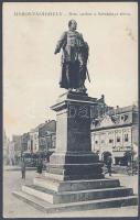 Marosvásárhely Széchenyi square Bem statue with the shoe shop of Emil József (EB)