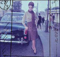 Csató Mari manöken, modell, színes Agfacolor pozitív, 6×6 cm