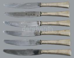 6 darab ezüst (Ag) nyelű kés, jelzett, Bécs, 1872-1922, 800 ezrelékes ezüst, h: 25 cm