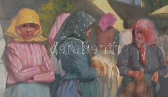 Nagy Ernő (1881-?): Piac. Olaj, fatábla. Jelezve jobbra lent. Üvegezett, sérült fakeretben. 40x30 cm