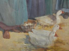 Nagy Ernő (1881-?): Piac. Olaj, fatábla. Jelezve jobbra lent. Üvegezett, sérült fakeretben. 40x30 cm