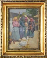 Nagy Ernő (1881-?): Piac. Olaj, fatábla. Jelezve jobbra lent. Üvegezett, sérült fakeretben. 40x30 cm