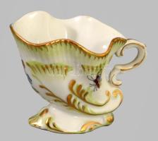 2 db Herendi porcelán Viktória mintás szaru 5 cm + fonott tálka, d: 9 cm. Kézzel festett, jelzett, h...