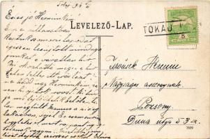 1914 Tokaj, látkép a zsinagógával + "TOKAJ P.U." (EK)