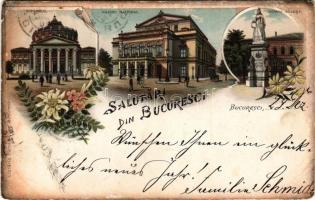 1899 Bucharest, Bukarest, Bucuresti, Bucuresci; Atheneul, Theatru National, Domna Balasa / concert hall, theatre, monument. Carol Müller Art Nouveau, floral, litho (EB)