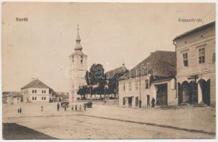 1918 Barót, Baraolt; Kossuth tér templommal, Bodosi József cipész, üzlet / square with church and shop (EK)