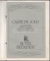1990 Hotel Budapest I. oszt. étterem étlap, kissé viseltes borítóval, 35x25 cm