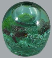 Üveg levélnehezék, szálas virág váza. Hutaüveg, anyagában színezett, hibátlan 9 cm