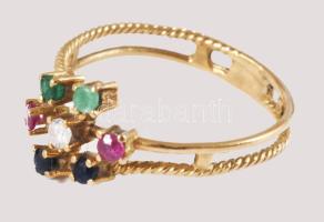 Arany (Au) gyűrű, kövekkel, jelzett, 18K, m:52, bruttó 1,89g