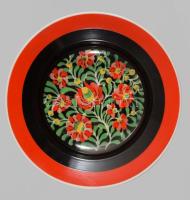 Hollóházi népi mintás dísztál. Kézzel festett, jelzett, hibátlan d : 24 cm