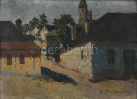 Gutaházi Németh Béla Bertalan (1856-1935): Zsámbéki részlet, 1930. Olaj, falemez. Jelezve jobbra lent. Hátoldalán autográf felirattal. 19x26,5 cm. Dekoratív, sérült fakeretben.