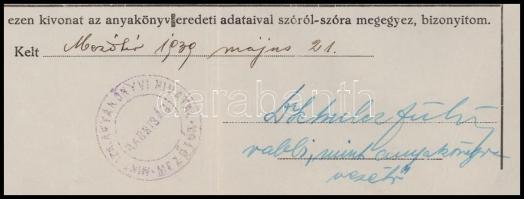 1939 A mezőtúri rabbi aláírása házassági kivonaton