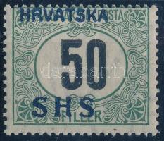 SHS 1919 Zöldportó 50f fekvő vízjellel Certificate: Zrinjscak (80.000)