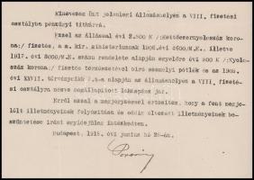 1918 Popovics Sándor (1862-1935) pénzügyminiszter saját kézzel aláírt titkári kinevezése, szárazpecs...