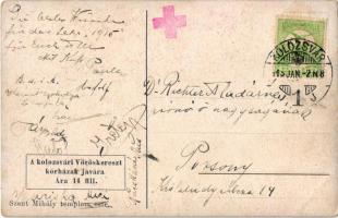 1915 Kolozsvár, Cluj; Szent Mihály templom este. A kolozsvári Vöröskereszt kórházak javára / church ...