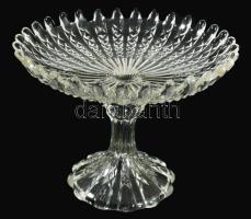 Régi üveg talpas kínáló, d: 22 cm, m: 17 cm