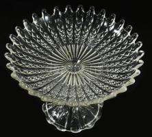 Régi üveg talpas kínáló, d: 22 cm, m: 17 cm