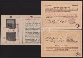 1943 Orion 366 rádió használati utasítása képpel, két kihajtható lap, a rádió és a hozzá tartozó Tun...