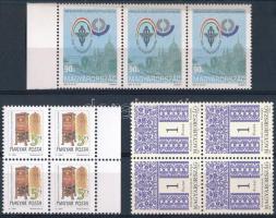 1990-1997 Postatörténet 5Ft négyestömb, Népművészet 1Ft négyestömb + Vámigazgatóságok világtalálkozója hármascsík sihl papíron (45.000)