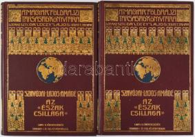 [Luigi Amedeo di Savoia-Aosta, duca degli Abruzzi (1873-1933)] Szavójai Lajos Amádé: Az ,,Észak Csillaga" (,,Stella Polare") az Északi Sarktengeren 1899-1900. Ford.: Darvai Móric. I-II. köt. A Magyar Földrajzi Társaság Könyvtára. Bp., [1904], Lampel R., 218 p.+ 18 t.+ 1 (kihajtható panorámakép) t.; 199+[1] p.+ 6 t.+ 1 (panorámakép) t.+ 2 (térképek) t. Szövegközti és egészoldalas, fekete-fehér képekkel illusztrálva. Kiadói aranyozott egészvászon sorozatkötés, nagyrészt jó állapotban.