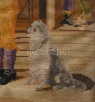 Blondel képkeret, benne gobelin, sérüléssel, 70x60 cm