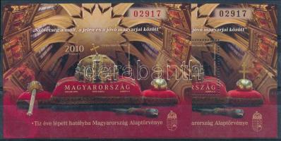 2022 Tíz éve lépett hatályba Magyarország Alaptörvénye fogazott és vágott blokk azonos sorszámmal (12.100)