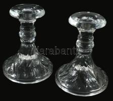 Préselt üveg gyertyatartó pár, hibátlan, m: 13 cm