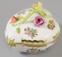 Herendi Viktória mintás szív alakú bonbonier, jelzett, szirmokon pattogzással, 11x10 cm