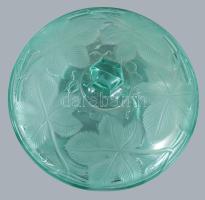 Kékeszöld üveg fedeles edény, hibátlan, d: 15 cm