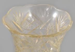 Kristály váza, ezüst (Ag) talpban, 800 ezrelékes ezüst, lepattanással, m: 29 cm