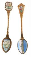 2 darab zománcozott díszkanál, Balaton, Budapest mintával