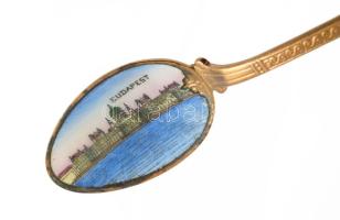 2 darab zománcozott díszkanál, Balaton, Budapest mintával