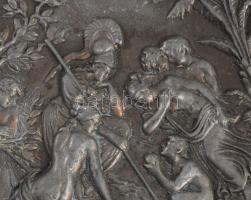 2 darab antik zinezett bronz dísztál, d: 25,5 cm