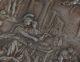 2 darab antik zinezett bronz dísztál, d: 25,5 cm