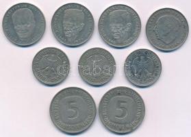 Német Szövetségi Köztársaság 1961-1990. 1M Cu-Ni (3xklf) + 1973-1994. 2M Cu-Ni (4xklf) + 1975. 5M Cu...