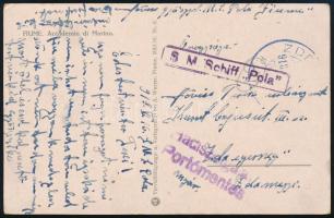 1918 Tábori posta képeslap "S.M. Schiff Pola" Zalaegerszegre küldve