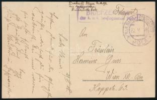 1918 Tábori posta képeslap "BRIEFZENSUR / k.u.k. Seeflugstation Pola" + "K.u.K. MARINAFELDPOSTAMT / POLA"