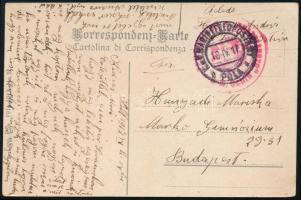 1918 Tábori posta képeslap "ZENSURIERT / S. M. Schiff Szent István" + "K.u.K. MARINAFELDPOSTAMT / POLA"