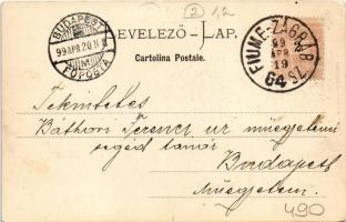 1899 Fiume, Rijeka; Palazzo Adria / Adria palota / palace + "FIUME - ZÁGRÁB 64. SZ." vasút...