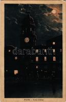 Fiume, Rijeka; Torre civica / city tower at night in moonlight (EK)