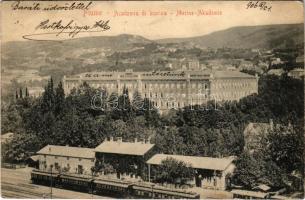 1906 Fiume, Rijeka; Academia di marina / Marine-Akademie / Cs. és kir. haditengerészeti akadémia / K.u.K. Kriegsmarine, Navy academy, railway station, train (fl)