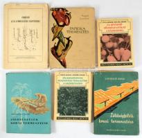 Vegyes kertészeti könyvtétel, 6 db:  Angeli Lambert: Paprikatermesztés. (1959.);  Jeszenszky Árpád: Zöldségfélék korai termesztése (x2(1957,1959.)  Simon Sándor - Binczédi Ferenc: Zöldségnövények szabadföldi termesztése a házikertben. (1977.);  Tuza Sándor - Molnár József: Új, bőtermő zöldségfajtákat a házikertbe. (1977.);  Rayman János: Útmutató az új gyümölcsösök telepítéséhez (cca 1958.)  Kiadói papírkötések, változó állapotban.