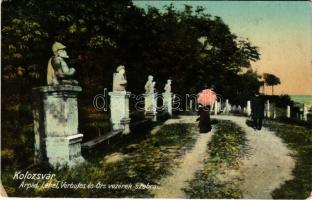 1916 Kolozsvár, Cluj; Fellegvár, Árpád, Lehel, Vérbulcsú és Örs szobrai / citadel, statues (EM)
