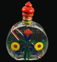 Flaska, kézzel festett nemzeti színre, fa kupakkal . 19 cm