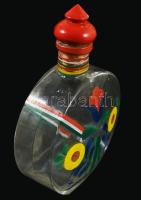 Flaska, kézzel festett nemzeti színre, fa kupakkal . 19 cm