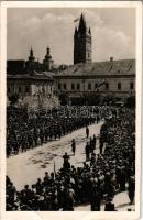 1940 Nagybánya, Baia Mare; Honvédségünk bevonulása, Frankovits üzlete / entry of the Hungarian troops, shop + "1940 Szatmárnémeti visszatért" So. Stpl. (EB)