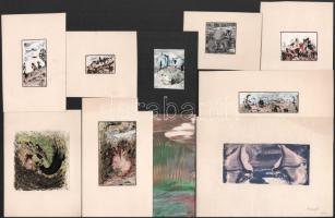 Jelzés nélkül: 10 db olaj-karton mini festmény 5x12 cm méretig.